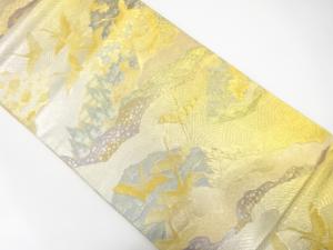 群鶴に樹木・紅葉模様織り出し　袋帯